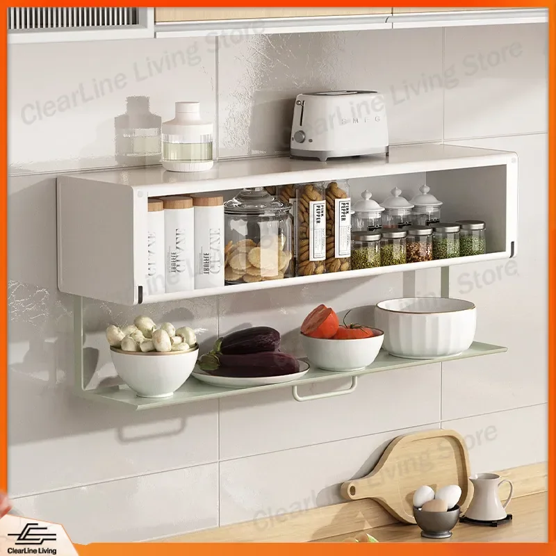 Wall Mounted Kitchen Rack No Drilling Seasoning Organizer Space Saving Wall Storage Shelf Multifunctional Spice Rack for