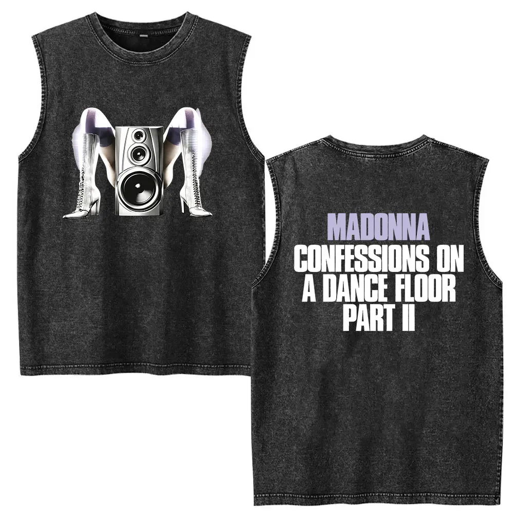 Singer Madonna Confessions on A Dance Floor II Tour 2026 Vintage Washed Vest T Shirts Men Women's Pop Fashion Oversized T-shirt