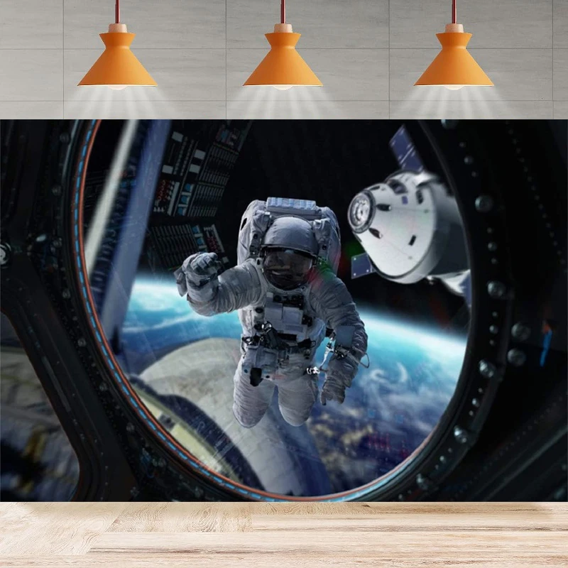 Astronaut Working Photography Backdrop Space Station Universe Explore Shuttle Spacecraft Background Party Backdrop Wall Banner