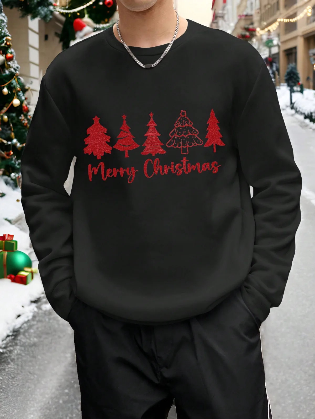 ملابس رجالية عصرية كاجوال لعيد الميلاد على شكل غزال مطبوعة فضفاضة بكتف منسدل ورقبة دائرية بلوفر من الصوف #3