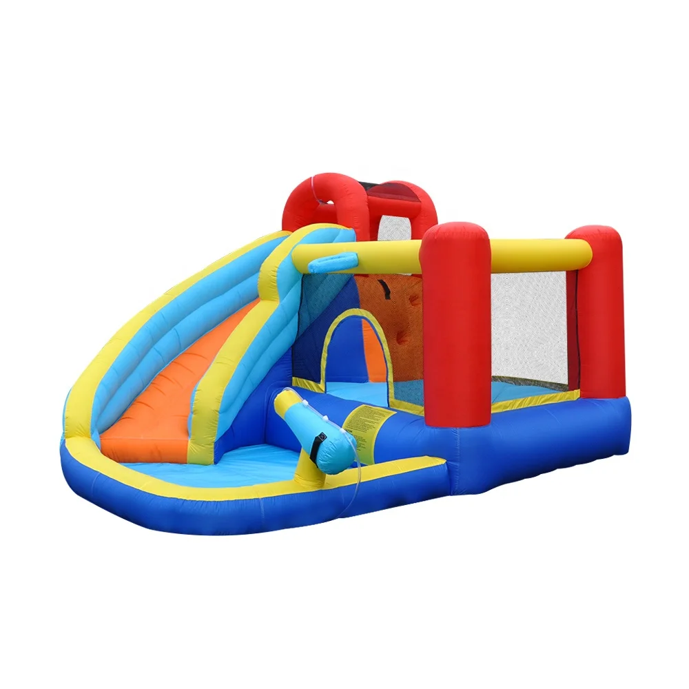 

Outdoor fun children play inflatable castle with slide bouncing trampoline combination inflatable house paddling pool