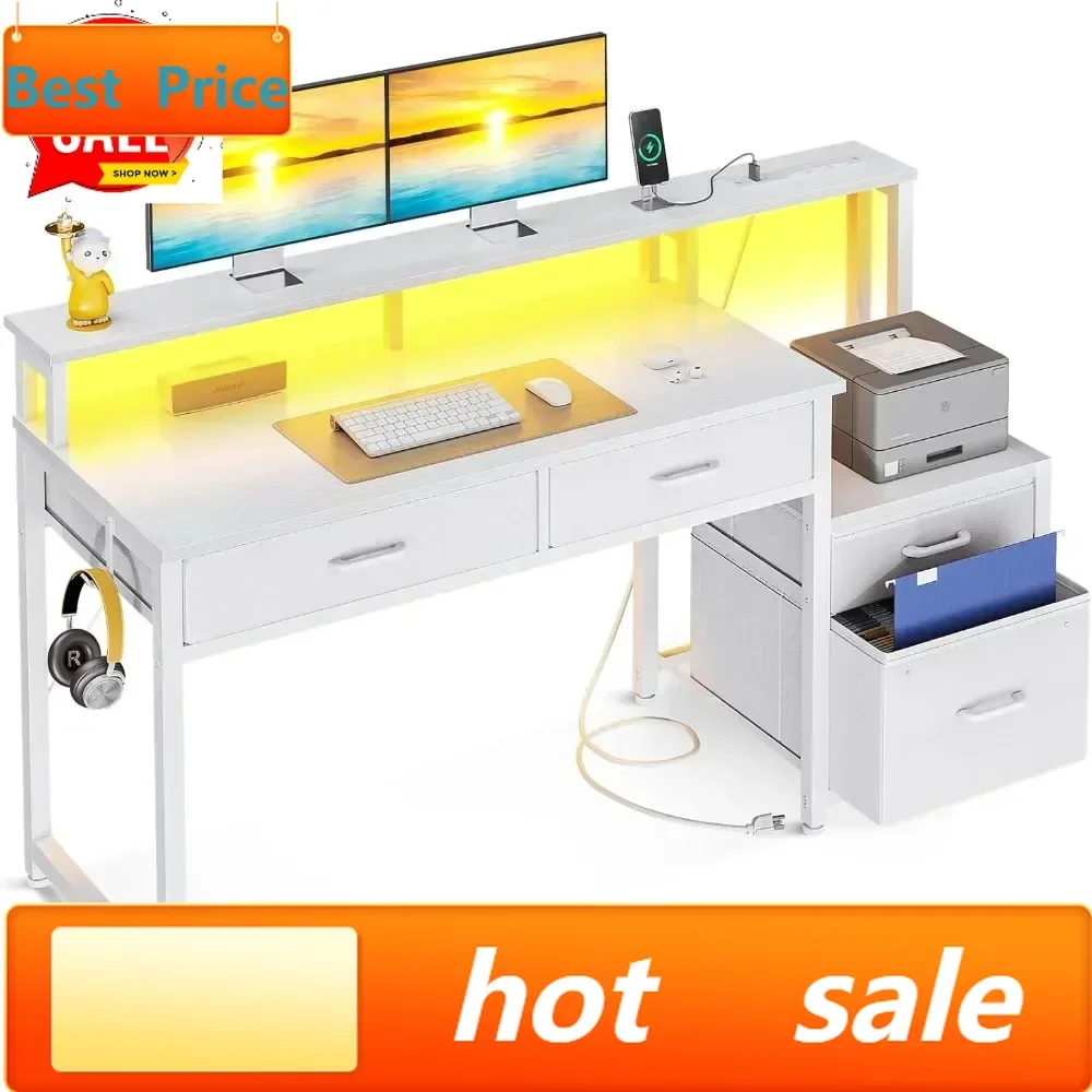 

Горячая распродажа! Компьютерный стол с 4 ящиками, 48-дюймовый поворотный стол со светодиодной подсветкой и розеткой, офисный стол с отсеком для документов.