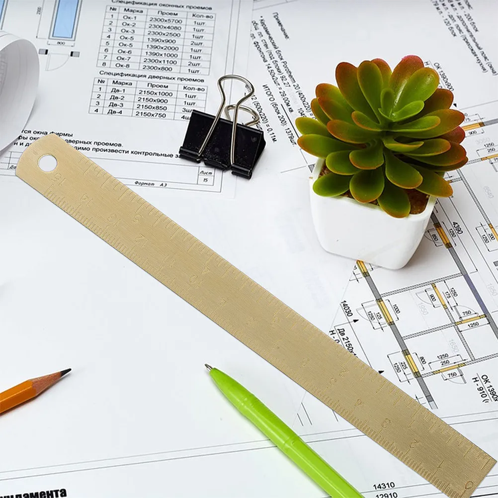 

2Pcs Gold Brass Ruler Metric and Scales Engraved Precision Measuring Tool for School Office Sewing Projects