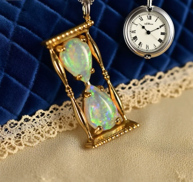 الأسترالية الطبيعية أوبال حجر قلادة الساعة الرملية قلادة تصميم بيضاوي الشكل جولة تنوعا الراقية سلسلة الترقوة سلسلة عنق