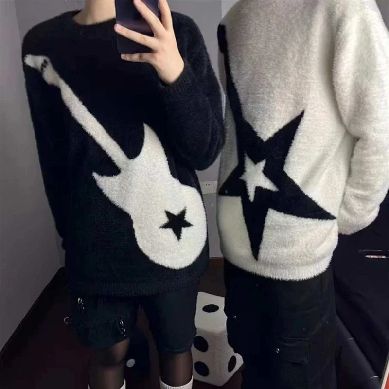 

Deeptown Gothic Vintage Y2k Sweater Women Harajuku Punk Long Sleeve Knitted Pullover Japanese Style Grunge Streetwear Sweaters