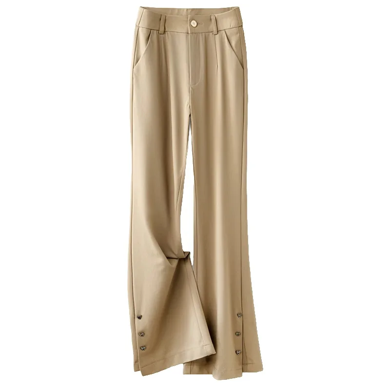 سراويل واسعة مقسمة للنساء، سراويل صيفية رفيعة عالية الخصر للتخسيس أنيقة ومتعددة الاستخدامات بتصميم جرس سفلي #5