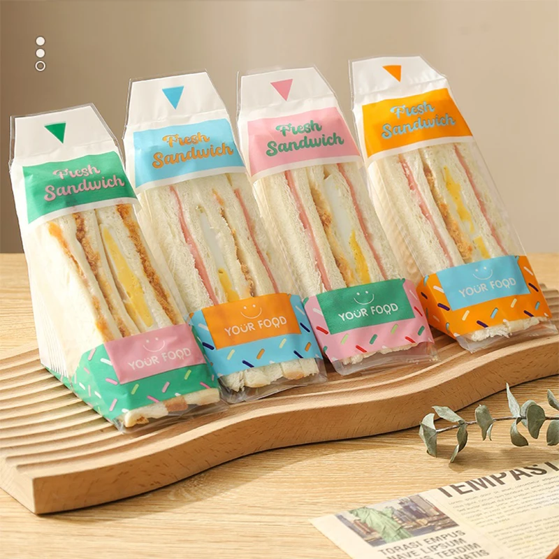 100 Pieces Of Sandwich Wrappers Special Disposable Easy To Tear Transparent Triangle Cake Baking Bread Packaging Bag