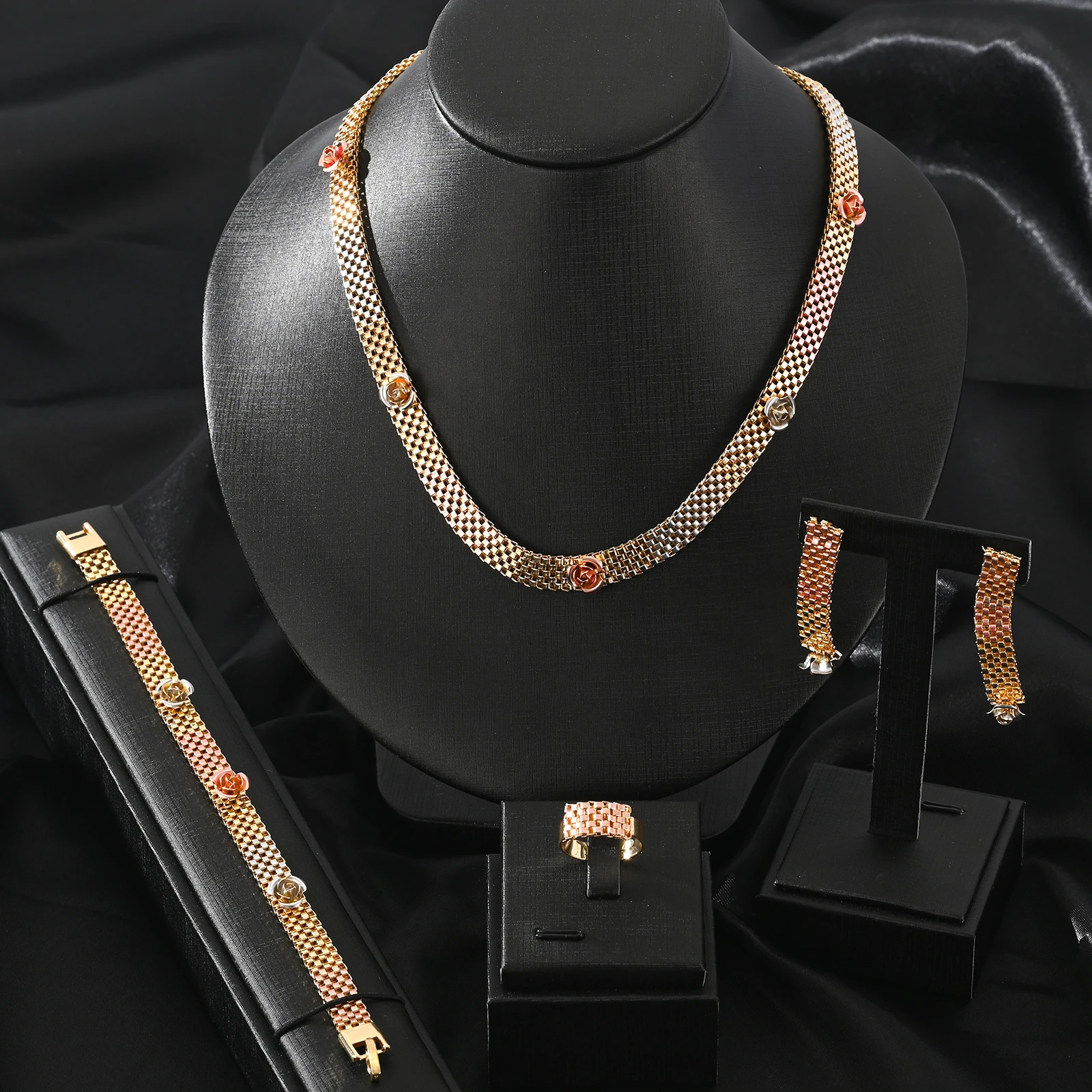 African Colorful Flower Necklace Earrings for Women Fashion Jewelry Set Bracelet Ring Dubai Bridal Wedding Gift