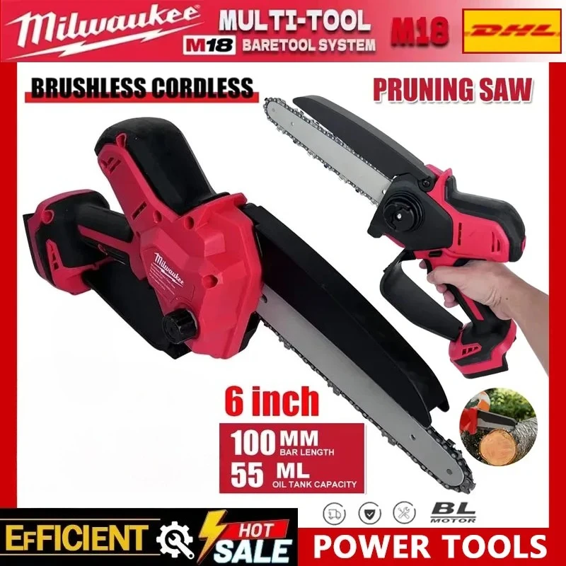 

Мощная бензопила Milwaukee, 8-дюймовая автоматическая масленка, бесщеточная электрическая цепная пила для обрезки древесины, электроинструменты для резки аккумулятора 18 В
