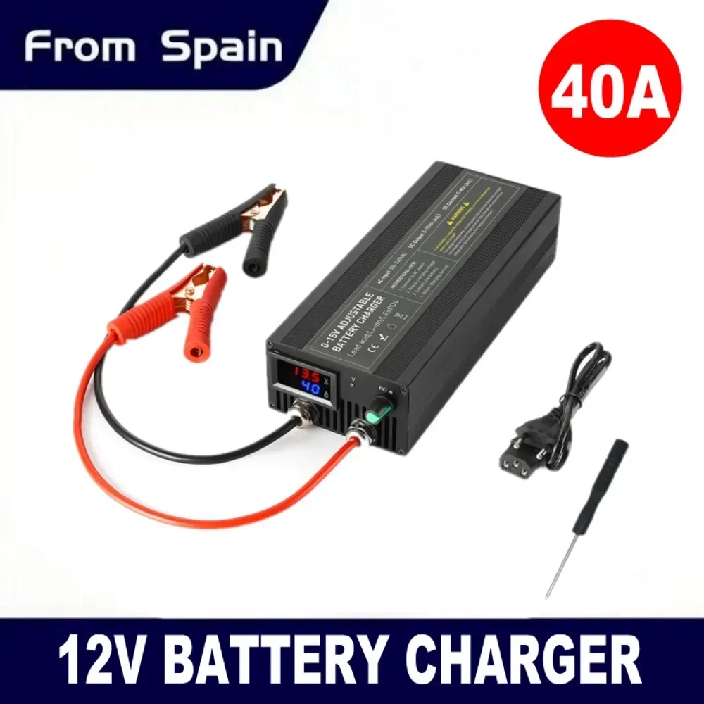 12V 60A LiFePo4 Charger LiFePo 4 Battery Charger 0-15V Output Adjustable Quick Fast Charger for 100Ah-300Ah LiFePo4 Battery