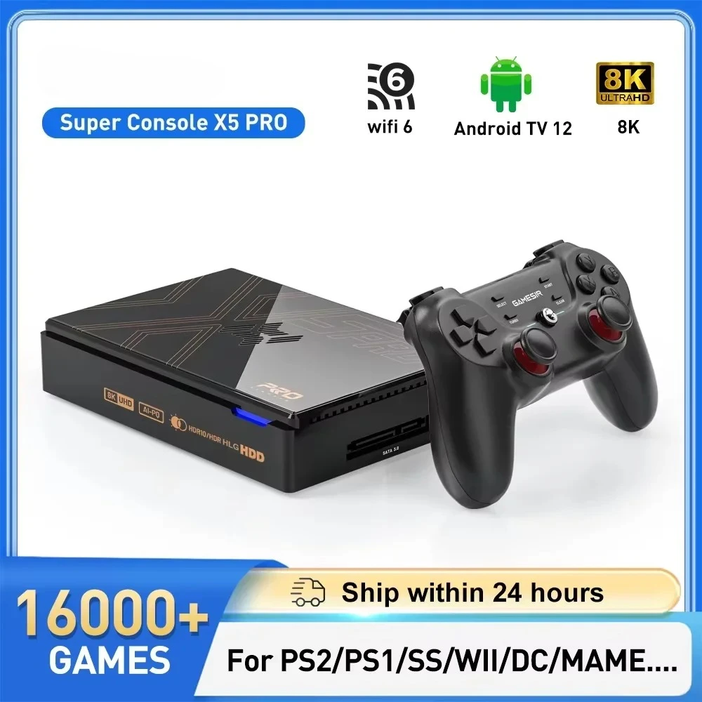 

Super Console X5 PRO Retro Video Game Consoles Plug and Play 4T with 16000 Games for PS2/WII/SS/DC/N64 Android 12 TV Box