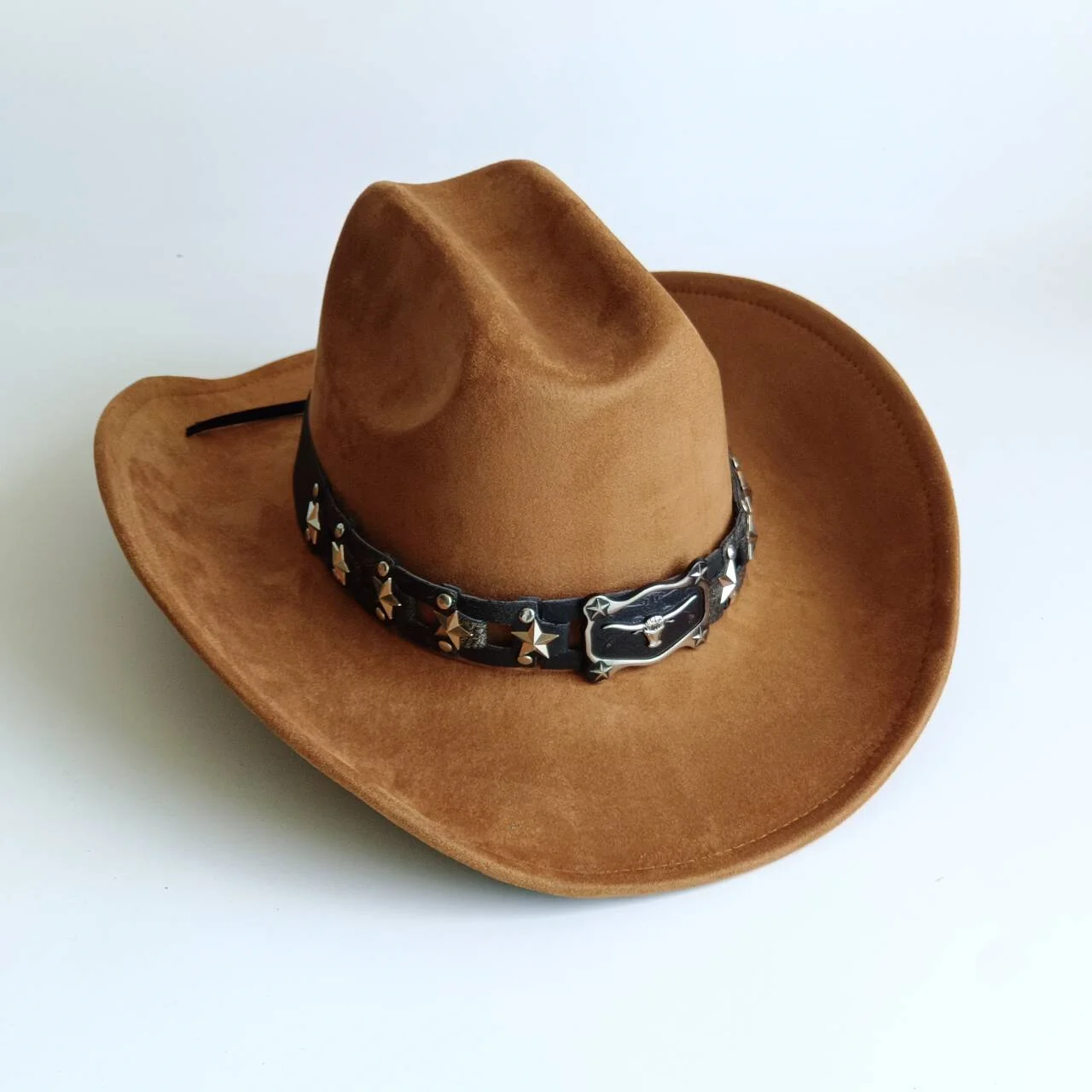 Western Vegan suede hat cowboy hat Metal bull head accessory panama hat unisex women's hat wide brim cowboy hat women's hat