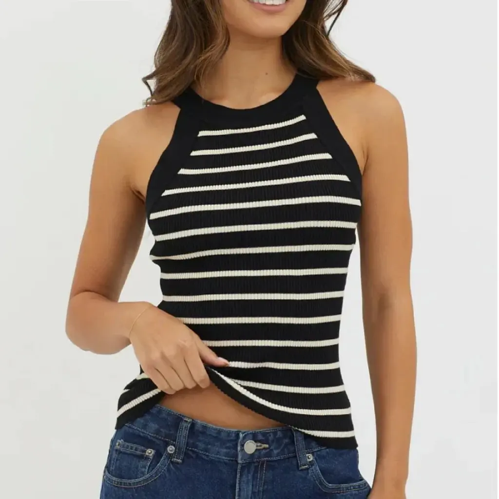 

Spice Girl Style Sleeveless Knitted Vest for Women Sexy Striped Inner New European And American Top