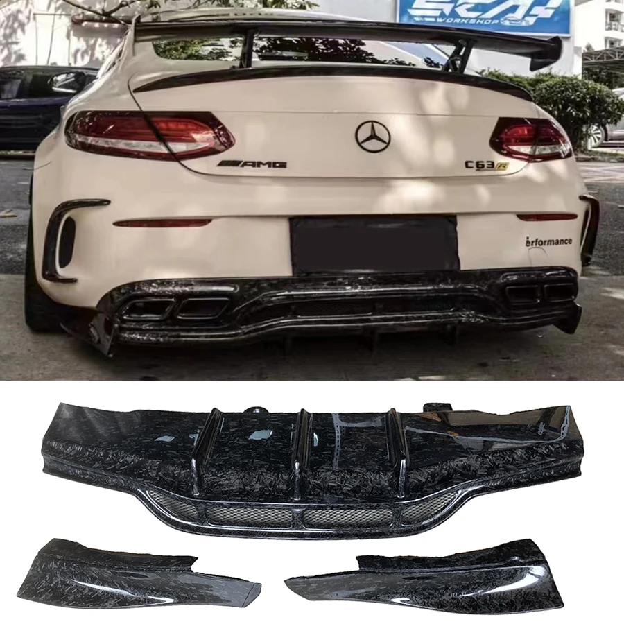 For Mercedes Benz C205 W205 C63 C63S Coupe Forged Carbon Fiber Rear Bumper Diffuser Auto Parts Body kit 2Doors