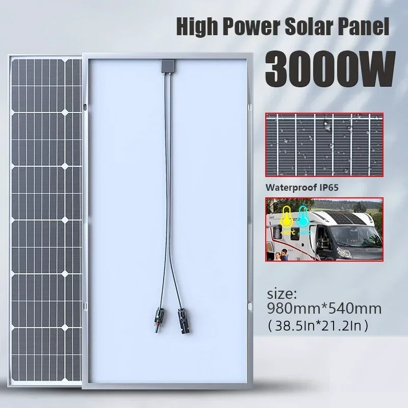 1000W 2000W 3000W Solar Panel 18VHigh Efficiency Rigid Waterproof Power Bank Glass Charging Outdoor Solar Cells For Home Camping