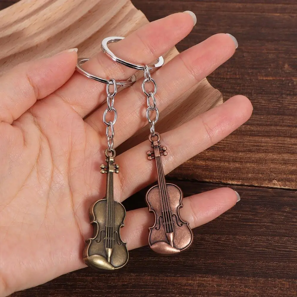 Copper Bronze Violin Key Chain Cello Mini Vintage Violin Keyring Classical Creative Musical Instrument Pendant Music Lovers