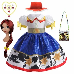 Purim Toy Story 4 Jessie Cosplay Carnival Princess Dress Short sleeve Girls Costume With wig hat For Halloween Birthday Party