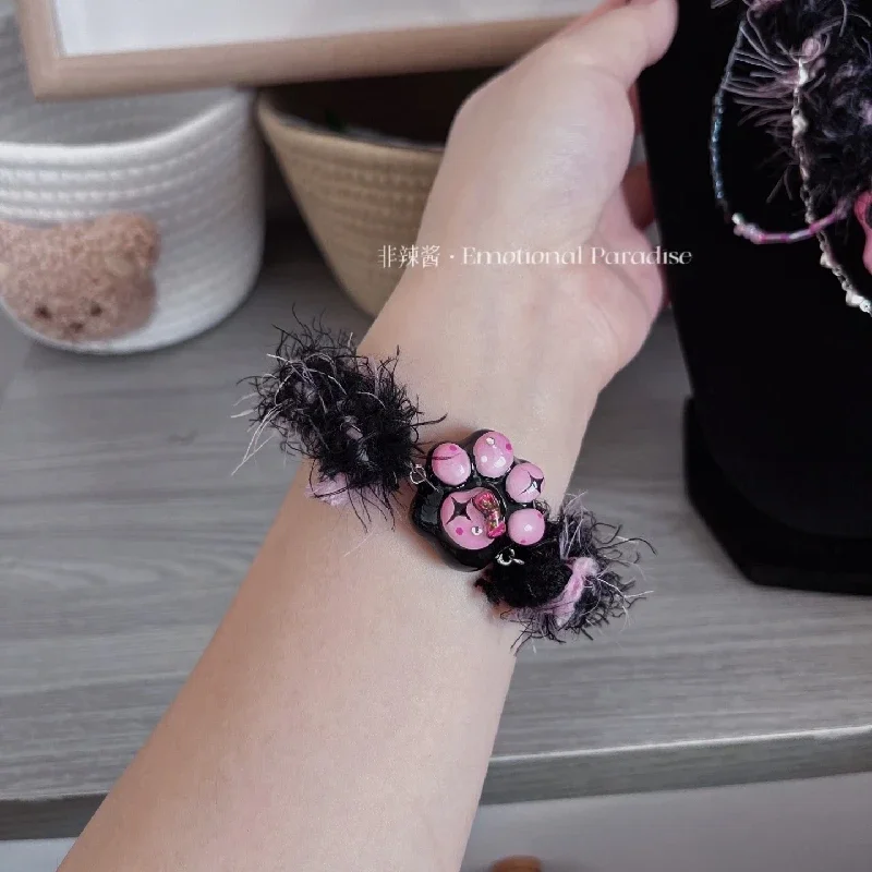 3036 Creative Handmade Cat's Paw Plush Plush Necklace Bracelet Cute Dark Jewelry Halloween Artwork Customized Birthday Gift