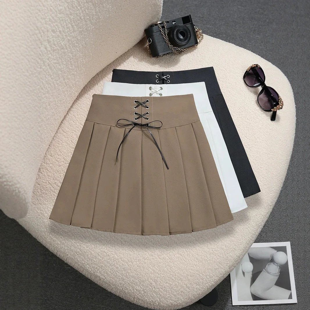 

Waist Strap Pleated Skirt Summer New High Waist Anti-light Short Skirt for Women
