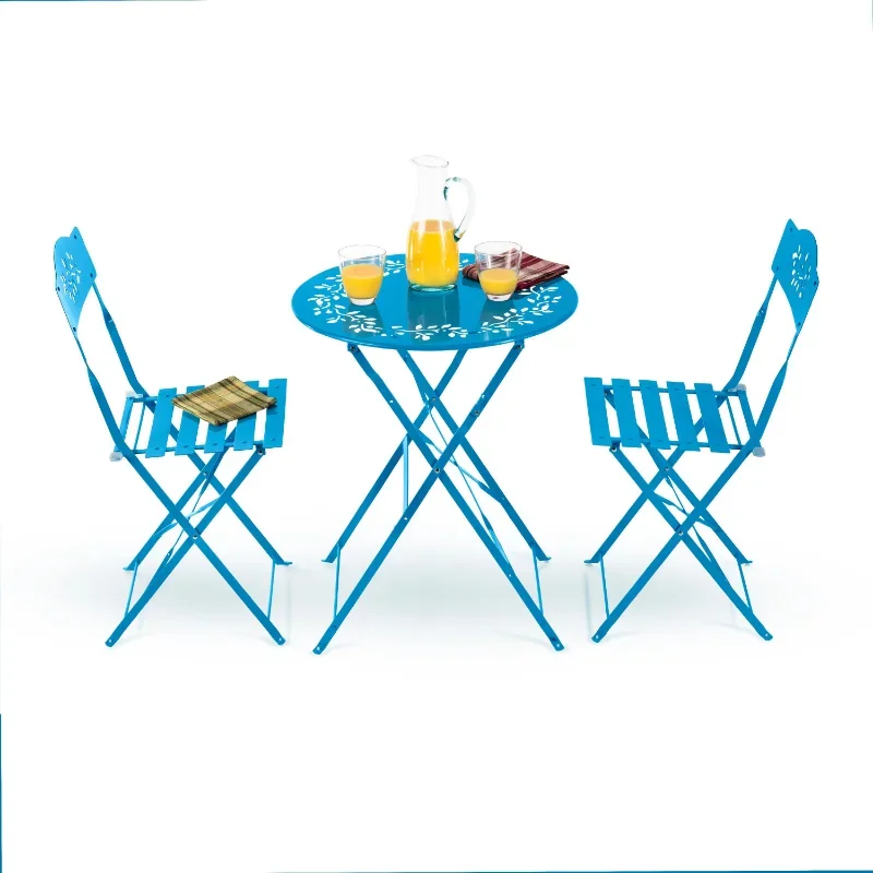 Corporation 3-Piece Metal Floral Patio Bistro Set with Table and 2 Chairs, Blue  patio furniture set outdoor