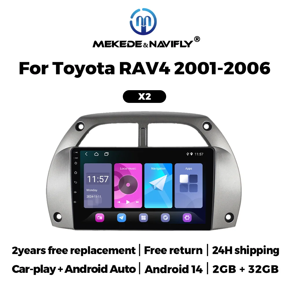

Автомагнитола NAVIFLY 4 Core 9 дюймов 32 ГБ для Toyota RAV4 2001-2006, Android 14, мультимедийный плеер, Carplay, Auto, GPS, 2DIN, WIFI, BT