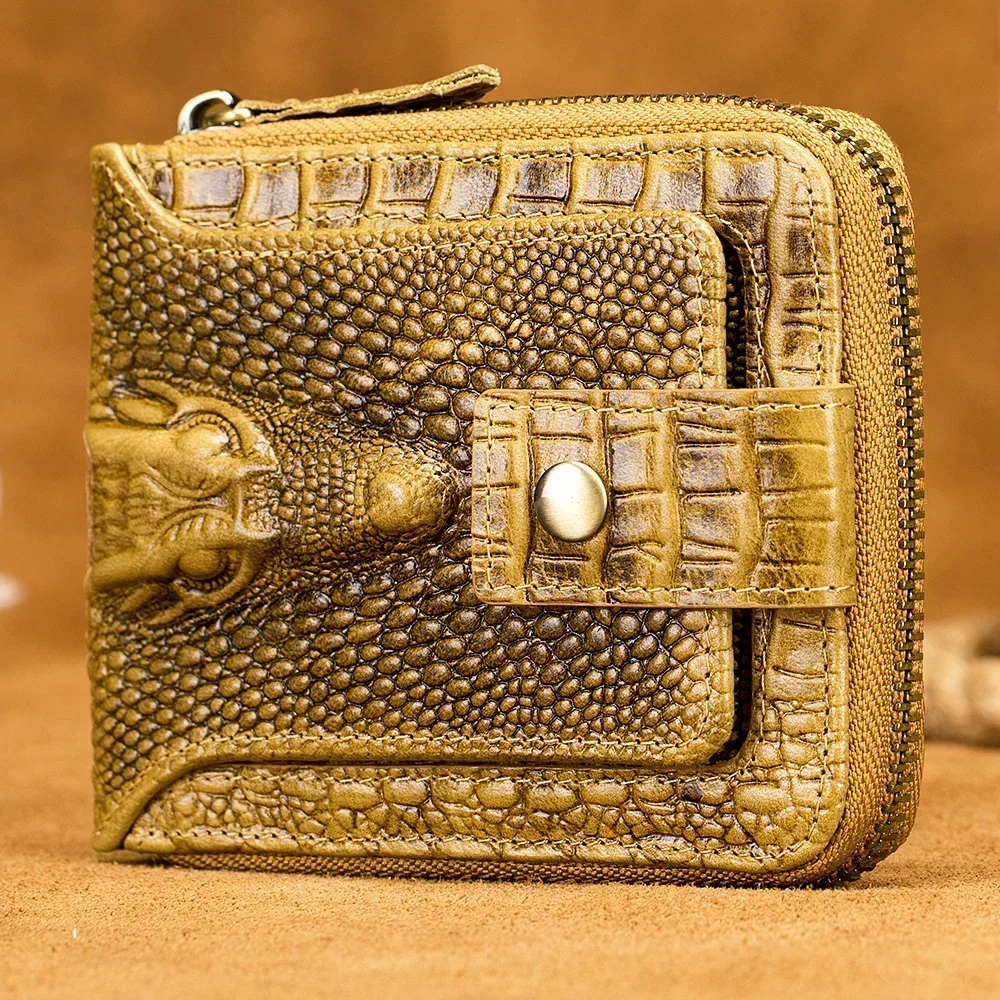 Men's wallet 100% genuine leather crocodile pattern short coin purse luxurious high-quality multi slot thick anti-theft card bag