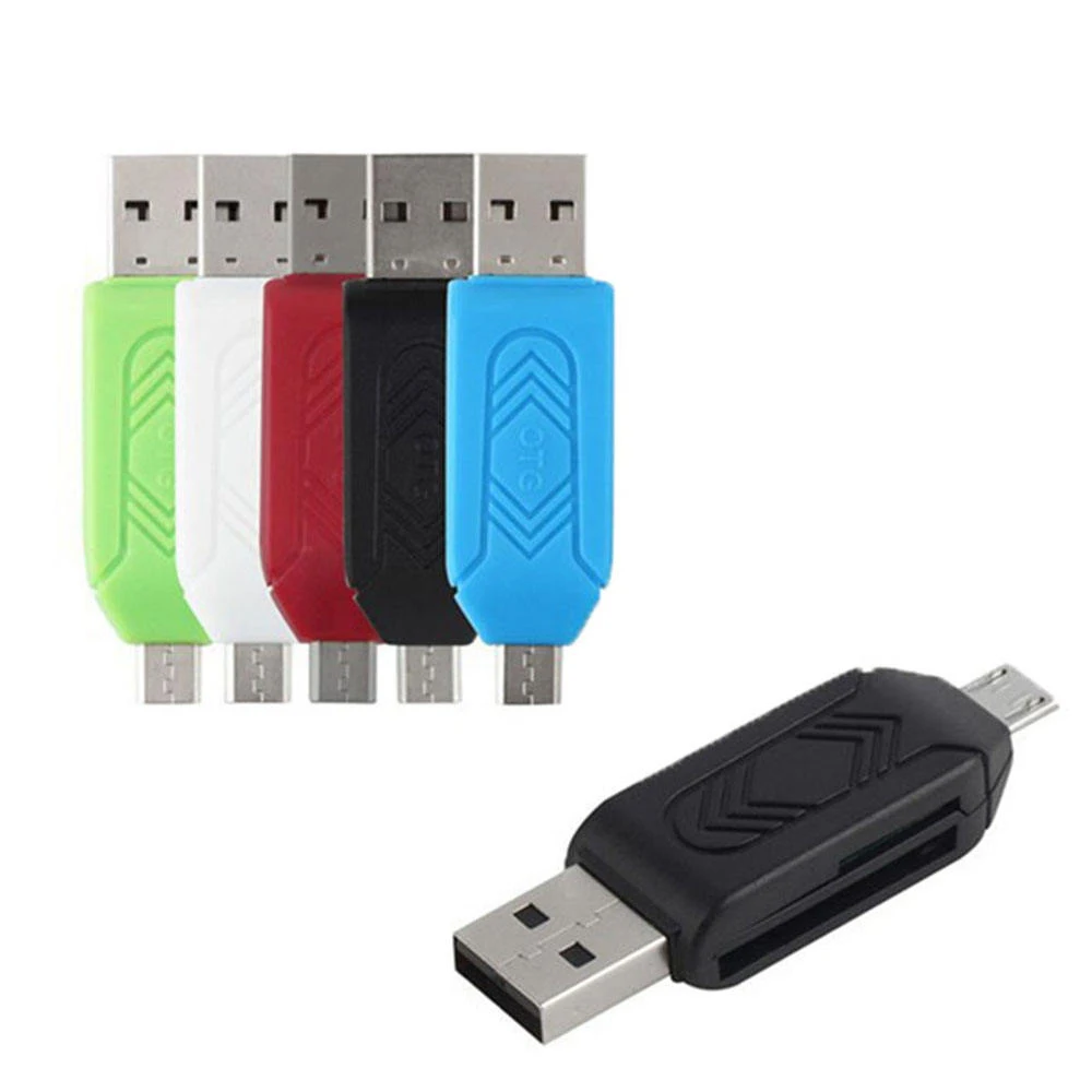 5 Colors 2 in 1 USB OTG Card Reader Universal Micro USB OTG TF/SD Card Reader Phone Extension Headers Micro USB OTG Adapter