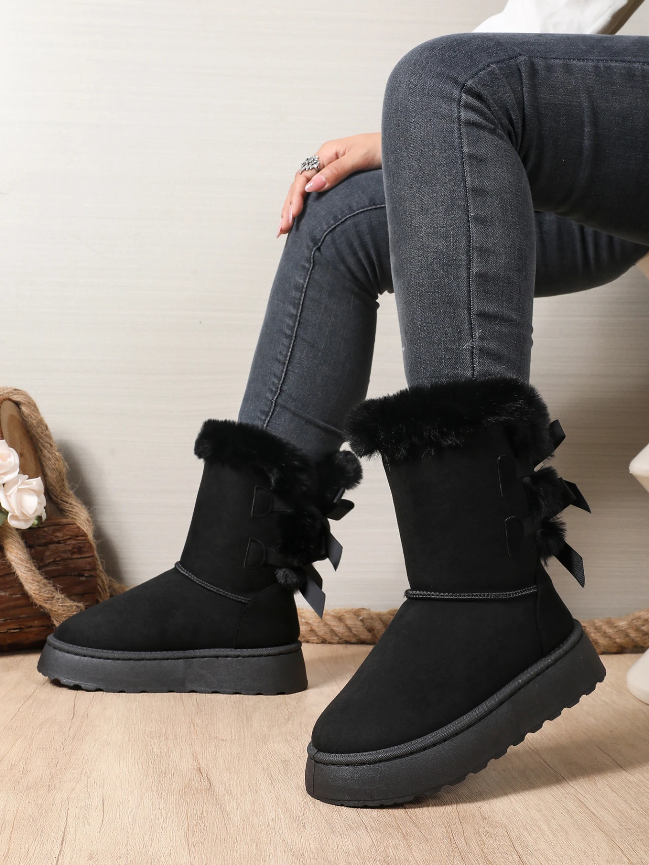 Winter Frauen Mid-kalb Stiefel Dicken Plüsch Dicke Sohle Nicht-slip Mode Schnee Stiefel Frauen Einfarbig Klassische retro Schuhe für Frauen – Detail 10