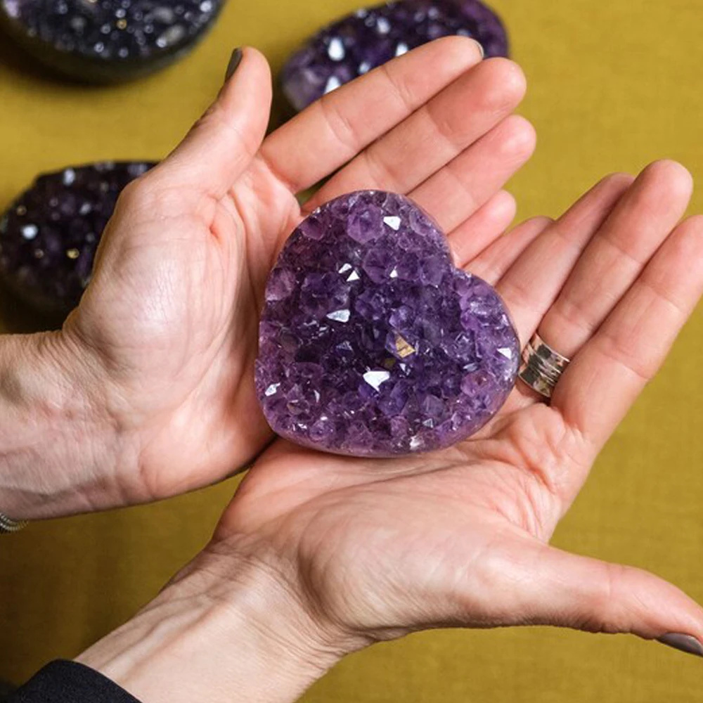 1pc grappe en forme de coeur d'améthyste brésilienne, grappe de cristal violet exquis