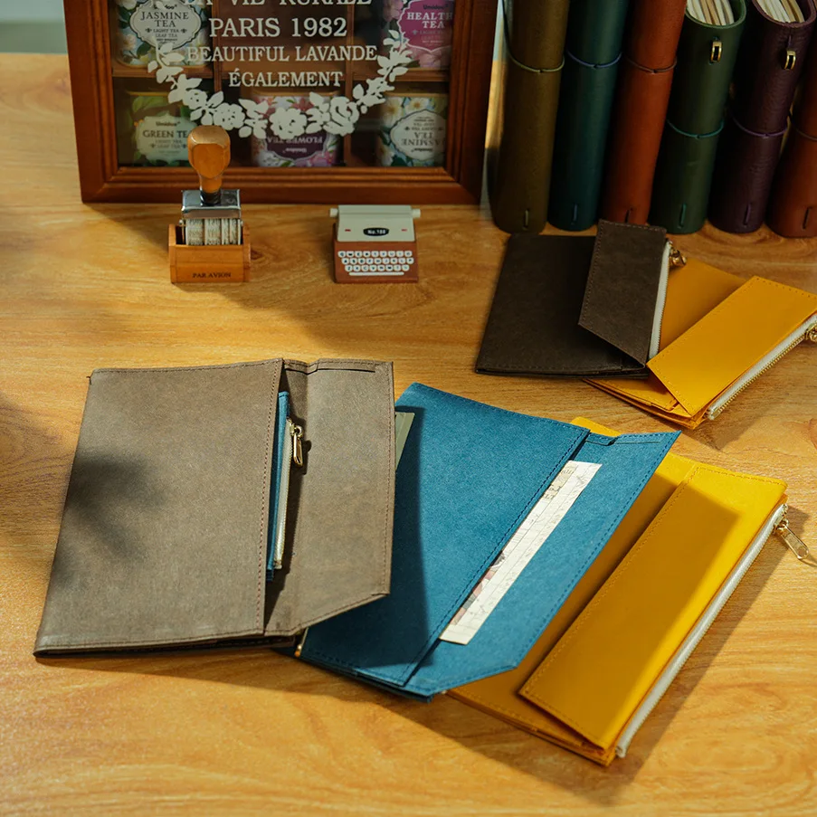 Kraft Paper Zipper Pouch Pocket Leather Bound Notebook Planner Accessory Traveler Notebook Storage Bag File Folder Stationery