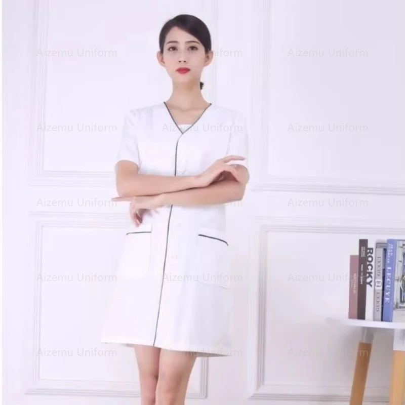 Uniforme de beauté courte noire BeauImportant, uniforme de spa, uniforme de gIslande, vêtements de salon de toilettage, grande taille, logo de blouse de laboratoire