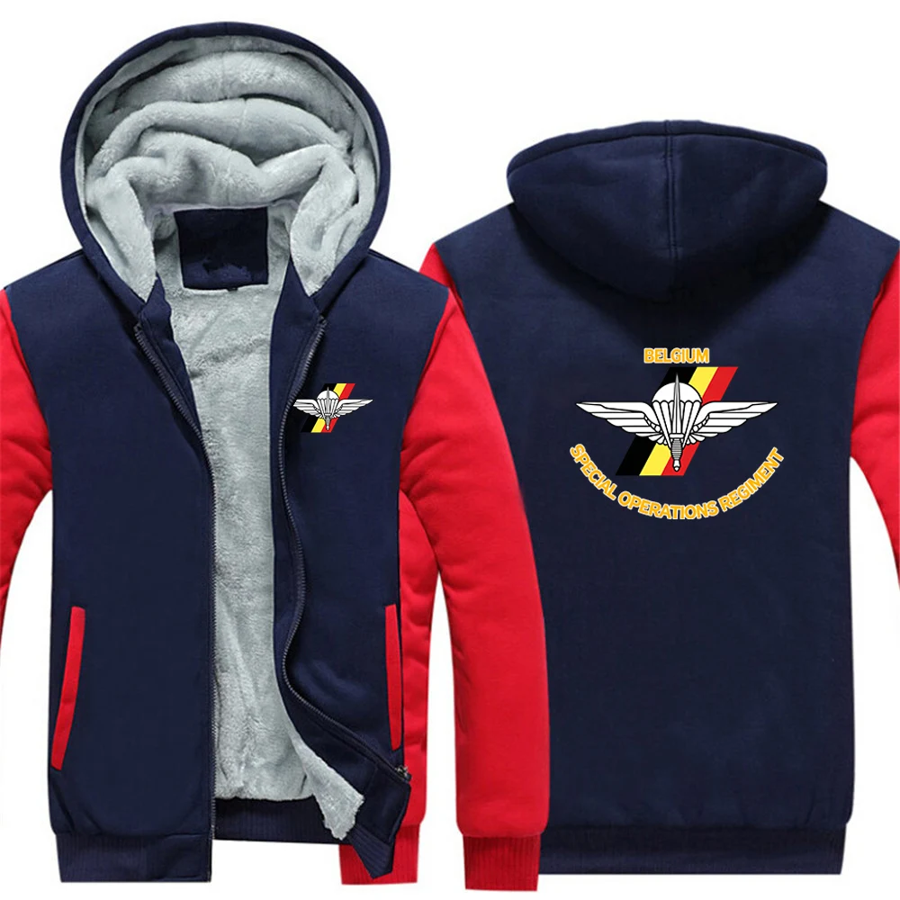 Belgium Special Forces Special Operations Regiment Logo Print 2026 Autumn And Winter Men's Patchwork Fashion Coat Warm Hoodies
