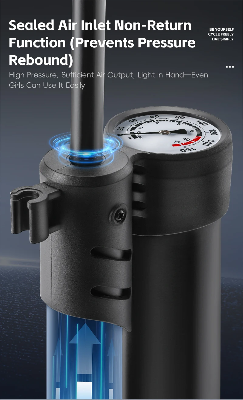 WEST BIKING 160PSI Hochdruck-Doppelrohr-Fahrradpumpe mit Manometer für Schlauchlose Reifen Schrader Presta Ventil Fahrrad Motorrad – Detail 12