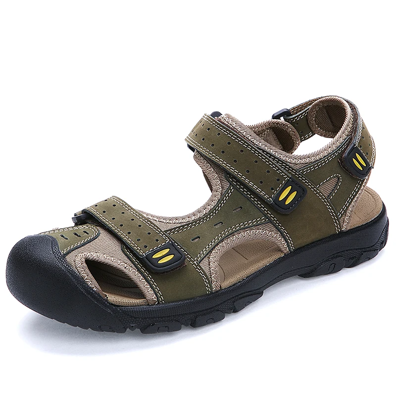 Genuine Leather Beach Sandals Men Big Size 47 48 49 Outdoor Casual Shoes Closed Toe Summer Breathable Natural Leather