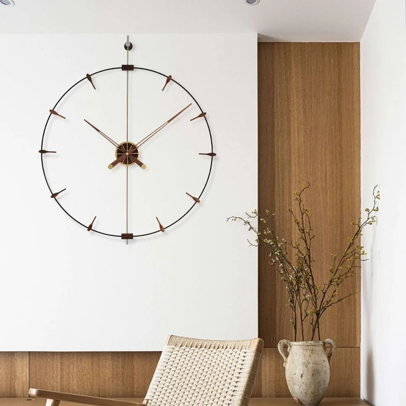 

Creative modern simple black walnut table living room home model room online celebrity mute big pointer Spanish wall clock