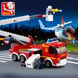 Sluban Building Block Toys City Fire Fighter 394PCS Bricks B0627 Elevating Platform Fire Truck  Compatbile With Leading Brands