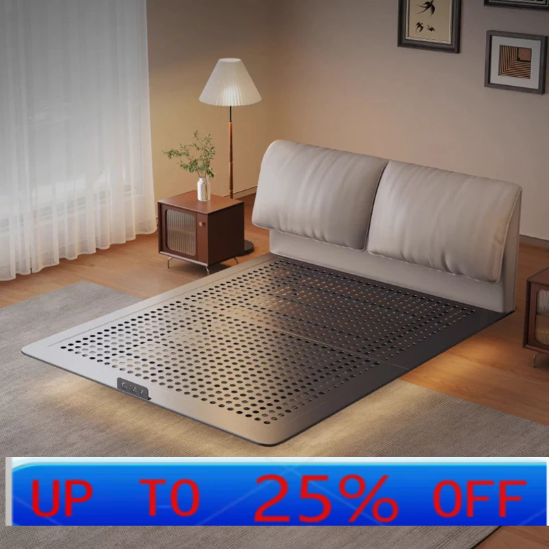 

LH minimalist stainless steel leather suspended bed frame metal steel frame high grade