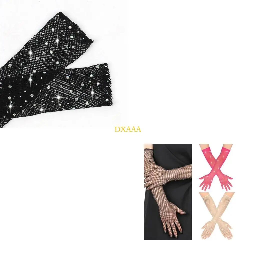 DXAA Gloves Full Finger Gloves Crystal Flapper White Bridal Gloves Wedding Gloves
