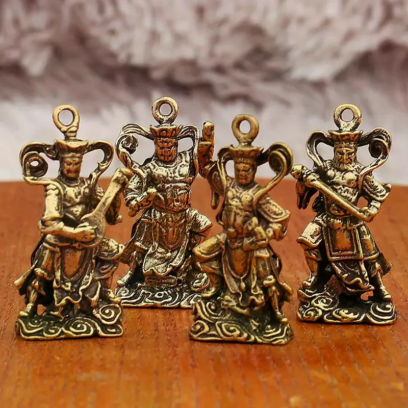 Retro Brass Four Heavenly Kings Statues Desktop Ornaments Antique Miscellanea Buddha Bronze Carvings Vintage Bronzeware