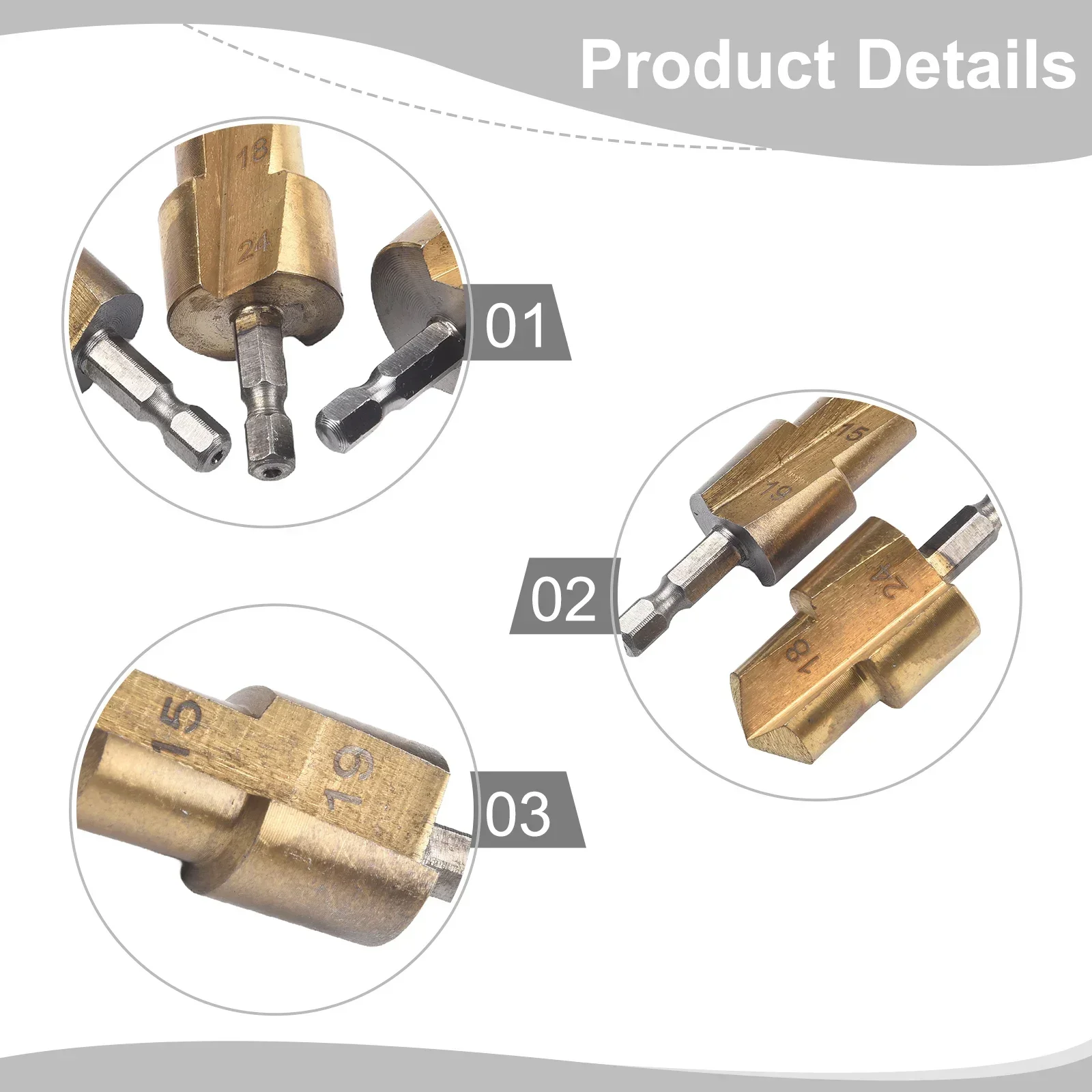 3Pcs Water Pipe Expansion Drill Bit 6.35mm Hexagonal Shank Punching Tool For Plumber Repairing Power Tools Parts