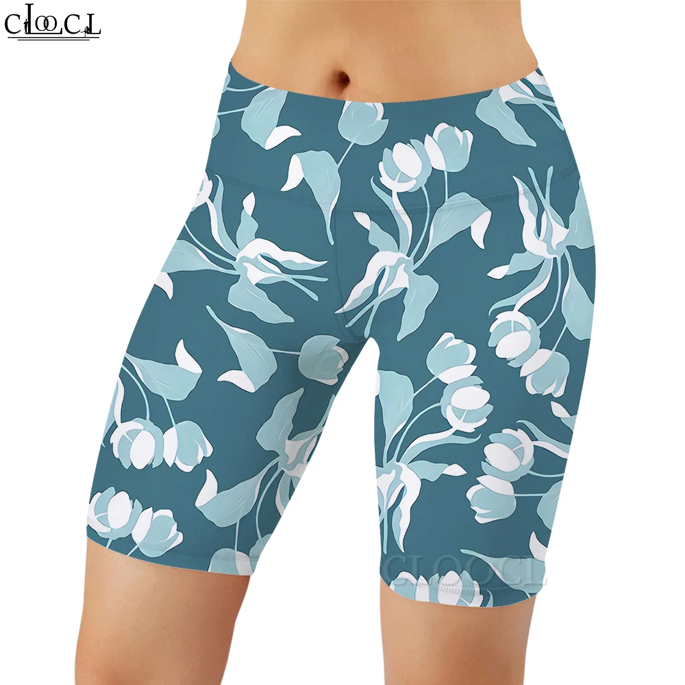 

CLOOCL Women Legging Simple Flowers Pattern 3D Printed Shorts Pants for Female Outdoor High Waist Pants Knee-Length Gym Shorts