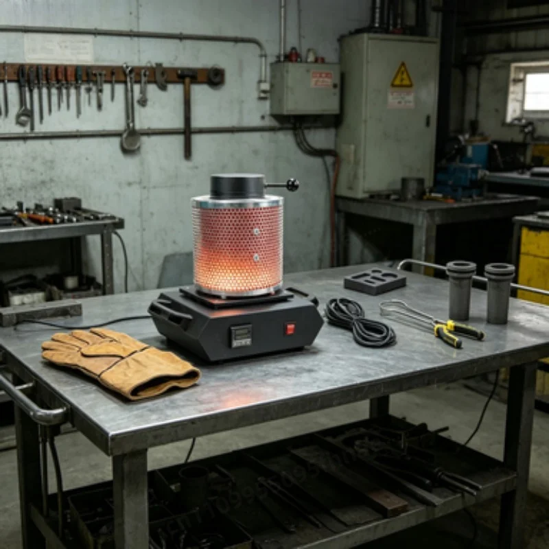 7-Piece Mesh Furnace Kit, 1400W 1100°C Electric Gold Melting Furnace, Metal Smelting & Jewelry Casting Equipment