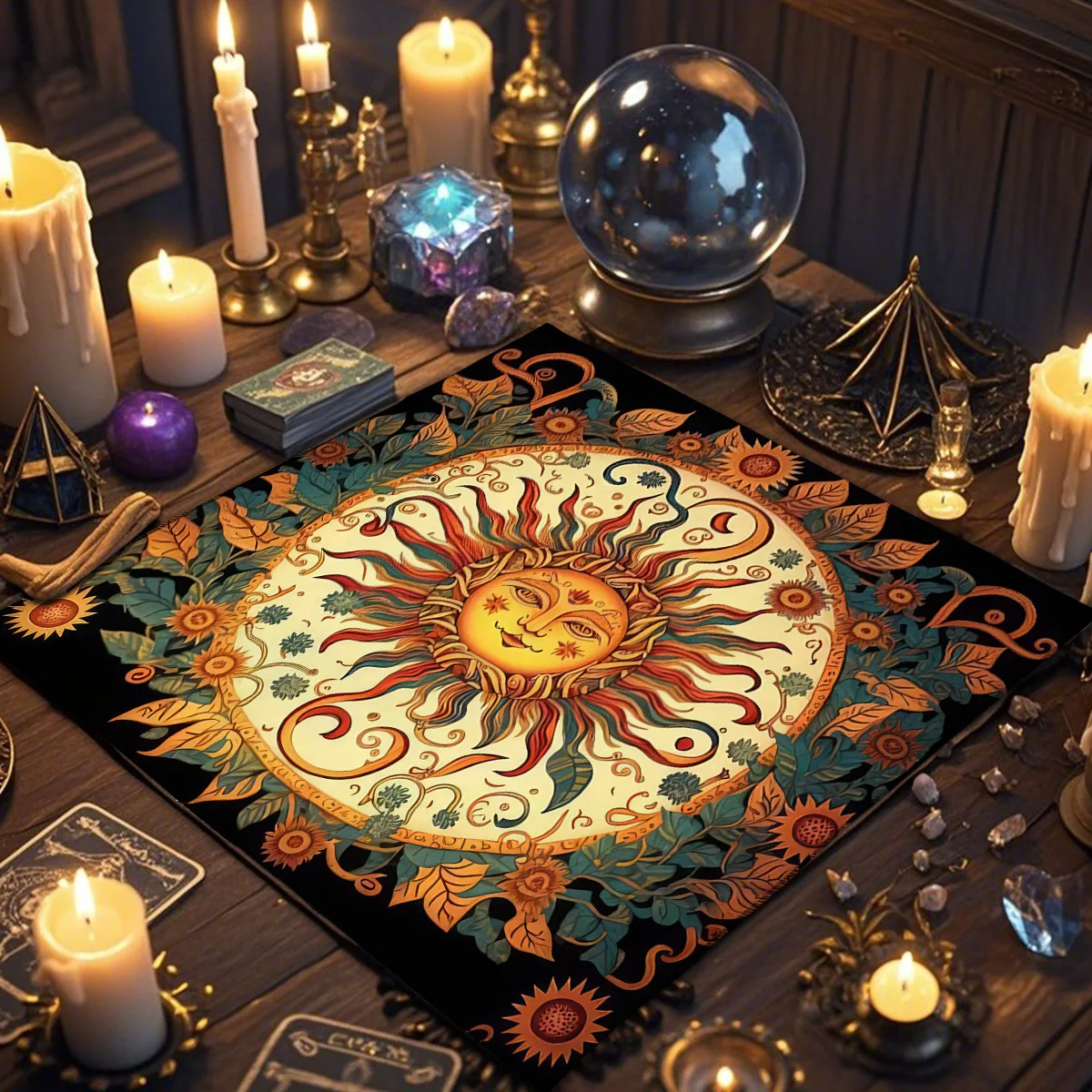Floral And Sun Tarot Card Tablecloth Altar Cloth Flower Life Spread Tarot Reading Cloth Spiritual Oracle Card Pad