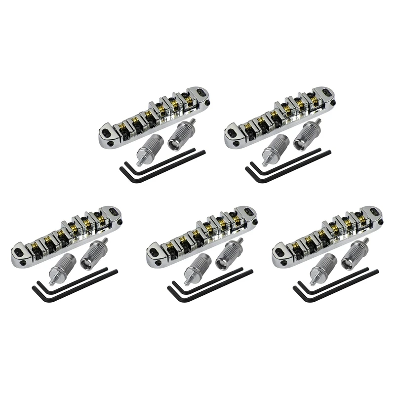 

A74K-5X Chrome Metal Plated Roller Saddle Tune-O-Matic Bridge For Les Paul Style Electric Guitar Replacement