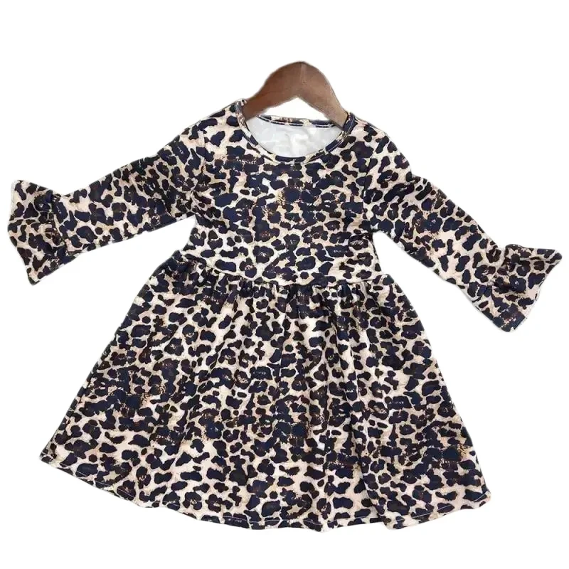 Low Price Clearance Spring and Autumn Girls Speaker Long Sleeved Leopard Print Fashion Runway Black Dress for 2-4 Years