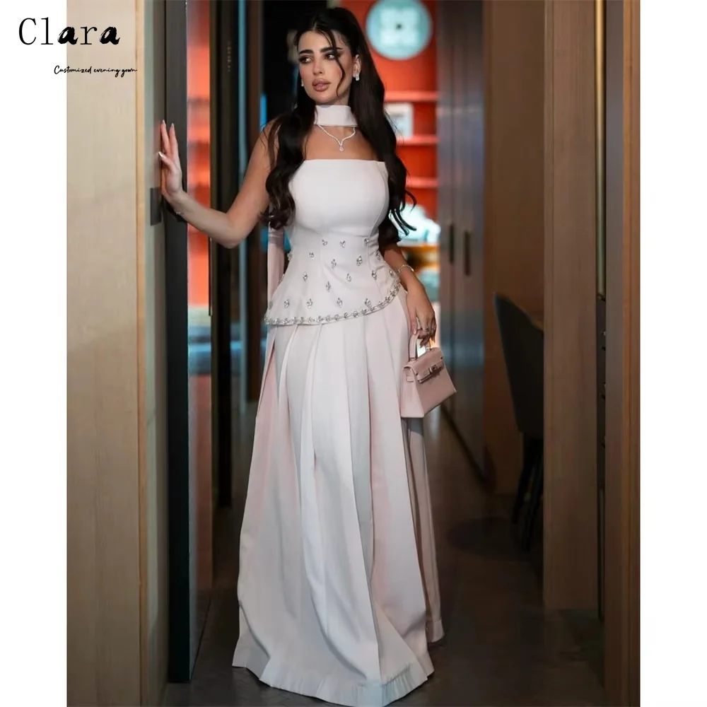 

Clara Custom Pink A-line Rhinestone Sleeveless Women's Ball Gown Dresses 2025 Woman Luxury Evening Dress Elegant Womens Dresses