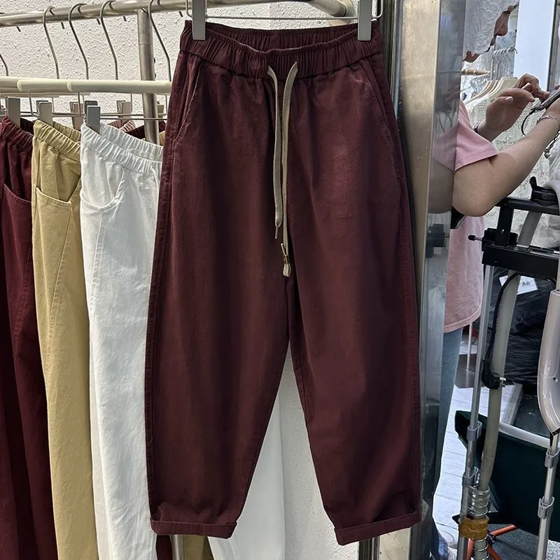 

Мужские повседневные свободные прямые брюки-харланы из чистого хлопка, однотонные, в стиле ретро, большие размеры, весна-осень, Америка