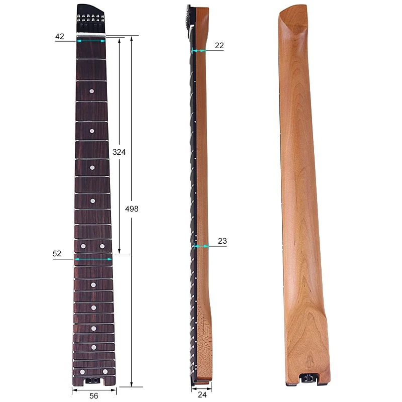 Headless neck with string locks, 24th fret, roasted maple, electric guitar neck, Rosewood fretboard  With lowering screw