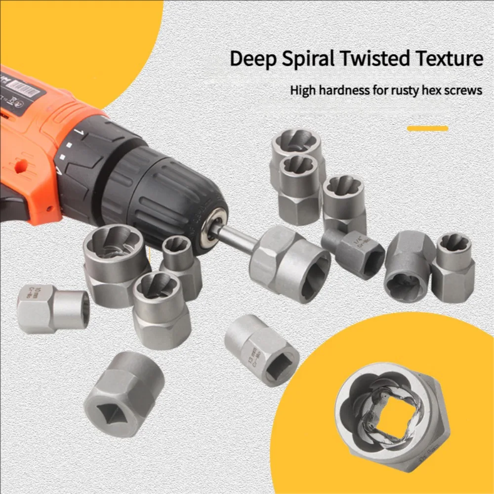 14 pezzi Set di rimozione bulloni e dadi a impatto Strumento per estrattori di bulloni in acciaio Cr-Mo Set di strumenti per rimozione dadi a vite danneggiati Strumento meccanico
