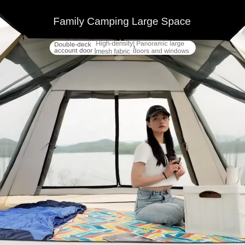 Outdoor Camping Tent Picnic Gear 3-4 People Automatic Double-Person Simple Design Waterproof Sun-Proof Beach Tent Oxford